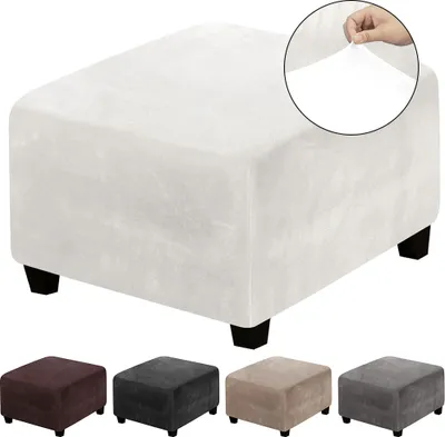 Zdjęcie produktu dla Pokrowiec na taboret elastyczny pokrowiec na otomana pokrowiec na kwadratowy podnóżek slipcover pokrowiec na taboret aksamitny pokrowiec biały, rozmiar: XL
