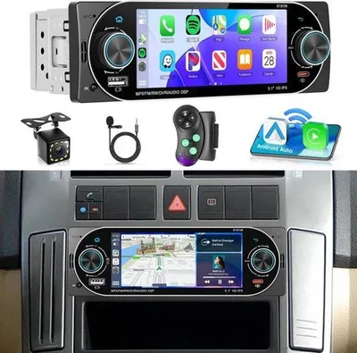 Zdjęcie produktu dla Radio samochodowe 1 DIN z 5,1-calowym ekranem dotykowym, obsługujące funkcje Wireless CarPlay i Android Auto