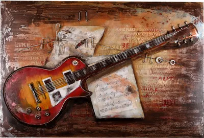 Produktbild von Wandbild Metallbild 3D-Bild E-Gitarre120x80x6cm Relief Unikat handgefertigt