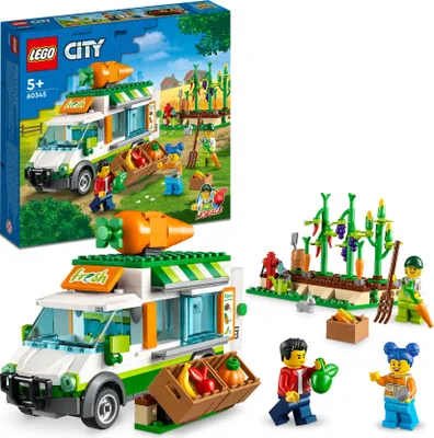 Produktbild von LEGO 60345 City Farm Gemüse-Lieferwagen, mit Food Truck, Gemüsebeet, 3 Minifiguren