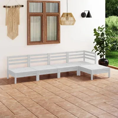 Produktbild von The Living Store 5-tlg. Garten-Lounge-Set Massivholz Kiefer Weiß