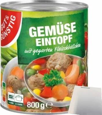 Produktbild von G&G Gemüsetopf mit Fleischbällchen (800g Dose) + usy Block
