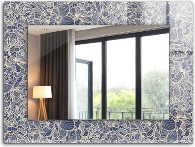 Produktbild von Bedruckter Spiegel - Wandspiegel - Dekorativer - Modern - 80x60 cm - Blumenmuster Aus Stoff