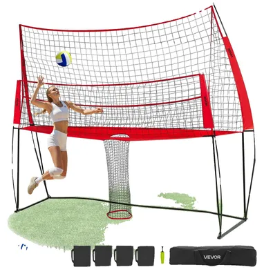 Produktbild von VEVOR Volleyball-Trainingsnetzsystem, frei höhenverstellbares Übungsgerät mit Ballrückgabe, 8x11ft tragbare Netzstation, einfache Einrichtung für den Innen- und Außenbereich zum Servieren, Schmettern und zur Verbesserung der Genauigkeit, Schlagstil