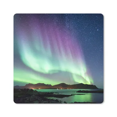 Produktbild von MuchoWow® Mauspad Mousepad Nordlicht - Grün - Lila - Sternenhimmel - See - Berg 30x30 cm - Mousepads - Maus Mat - Pad - Mausunterlage - Gaming