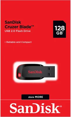 Zdjęcie produktu dla SanDisk Cruzer Blade - Pamięć flash USB - 128 GB - USB - Czarny, Czerwony