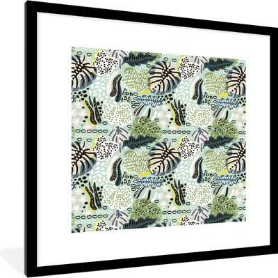 Produktbild von MuchoWow® MuchoWow® Gerahmtes Poster Dschungel - Blätter - Formen 40x40 cm - Poster mit zchwarzem Bilderrahmen - Poster - Plakat im Rahmen