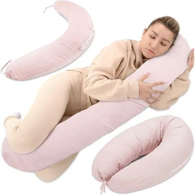 Image de Unyqoos® Coussin de grossesse et d'allaitement ergonomique XXL – Coussin de soutien corporel avec housse en coton amovible, respirant, garnissage en polyester stable, soulage le dos et le ventre