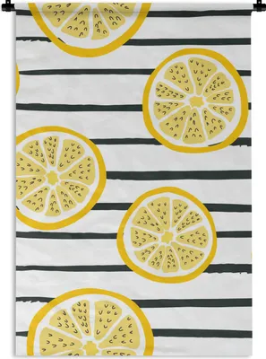 Produktbild von MuchoWow® Wandteppich Wandbehang Zitronen - Sommer - Muster 60x90 cm Tapisserie Dekoration Wandtuch - Foto-Teppich - Abwaschbar