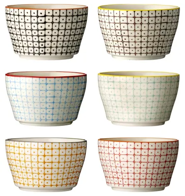 Keramik-Schalenset 11 cm, 6 Stück, geometrisches Muster