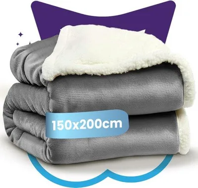 Immagine prodotto di Unyqoos® Coperta in velluto e sherpa a doppio strato – Coperta in sherpa e pile, 150x200 cm, estremamente morbida e confortevole, in velluto microfibra/sherpa, 400 GSM, colore grigio, confezione regalo