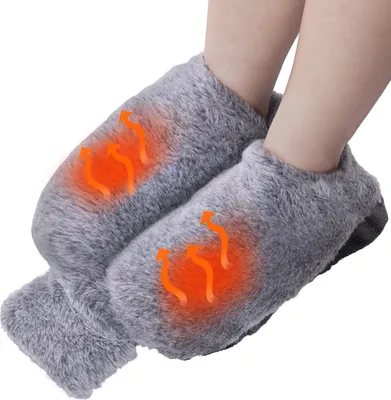 Produktbild von Fußwärmer Ohne Strom, 2L Groß Wärmflasche füße, 2 in 1 Fußwärmflasche, Super Weich und Warm Fußheizung Pads für die Kalte Füße im Winter, hellgrau, 70% Gummi, 2L