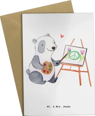 Produktbild von Mr. & Mrs. Panda neujahrskarte Künstler Herz - Weiß - Geschenk, Kunstschule, hochzeitskarten, glückwunschkarten, Hobbymaler, Grußkarte, Maler, Acrylfarben, babykarte