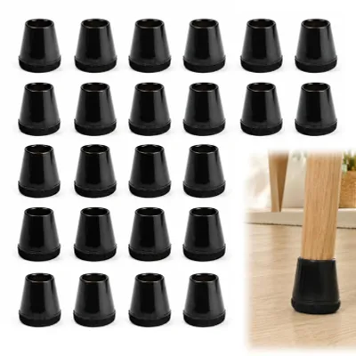Productafbeelding van 24 stoelpootdoppen, rond, zwart, met vilt, voor stoelpoten van 14-20 mm