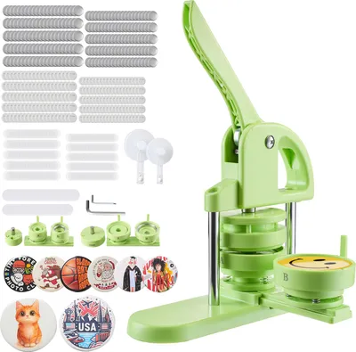Produktbild von VEVOR Buttonmaschine Knopfmachermaschine Badge Punch Press 32/58 mm rund, Pinmaker mit 200 Knopfteilen & Kreisschneider & Zauberbuch & verstärkter ergonomischer Griff, DIY Badge Press Machine grün