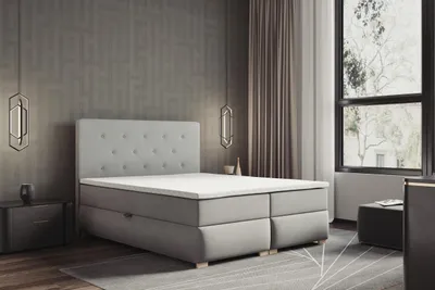 Produktbild von Lupin Boxspringbett 200 x 200 Grau Polsterbett H3 Matratze mit Topper