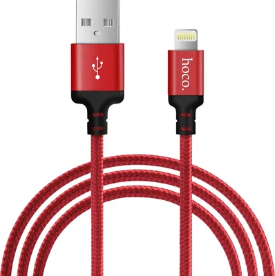 Immagine prodotto di Hoco High Speed X14 - 2m cavo di ricarica Lightning cavo USB in nylon cavo dati per telefono cellulare per iPhone iPad - rosso
