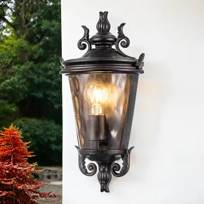 Immagine prodotto di Applique da esterno in vetro fumé alluminio IP44 H: 43,2 cm in bronzo antico ambra rustica