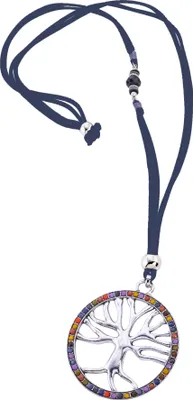 Produktbild von Steuer Modeschmuck Kette Lebensbaum mit bunter Zierde an blauem Veloursband