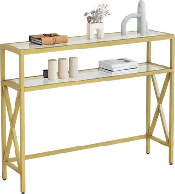 Image de YMYNY Table console verre trempé canapé étagère or 101×25×80.5CM