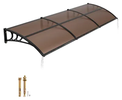 Obrázek produktu pro Stříška nad dveřmi – stříška s lomeným obloukem nad vchodovými dveřmi – rozměry 96,5 x 297,5 cm – polykarbonát – držáky z ABS – s odvodněním – ochrana proti UV záření a povětrnostním vlivům – hnědá