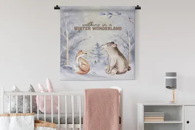 Produktbild von MuchoWow® Wandteppich Wandbehang Winter - Bär - Fuchs 90x90 cm Tapisserie Dekoration Wandtuch - Wandaufhänger