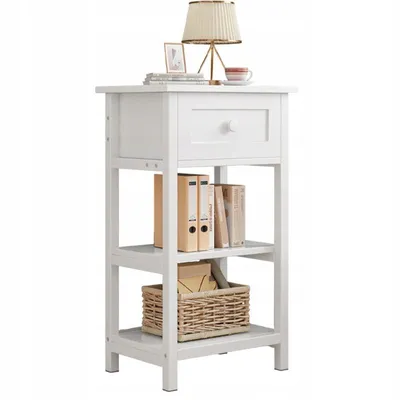 Immagine prodotto di Comodino in legno con cassetto e 2 ripiani, stile loft moderno, 45 cm