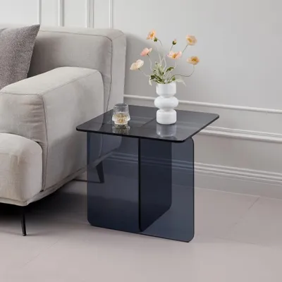 Image de Table d'appoint - Table basse incurvée en verre trempé - Structure métallique - Gris - Salon
