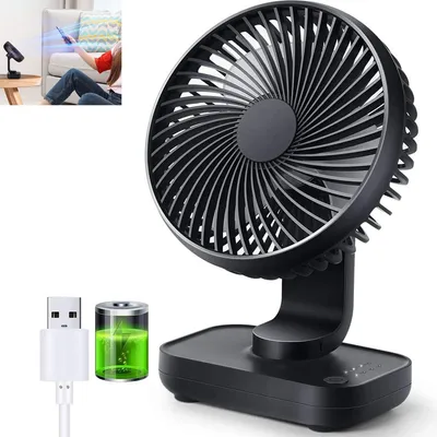 Produktbild von Tischventilator Leise, Tragbar & Akku 4000 mAh – USB Mini Ventilator mit 4 Geschwindigkeiten, LED-Display, Automatisch Oszillierend für Büro & Zuhause