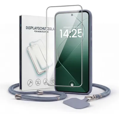 Produktbild von Handyhülle für Xiaomi 14 mit Handykette und 9H Displayglas Displayschutz Band Kordel Hülle Case Schutzhülle Lavendelblau Blau
