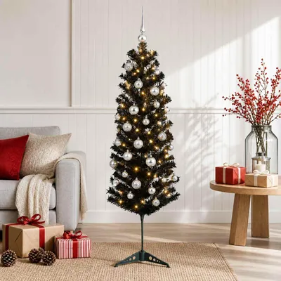 Image de Arbre de Noël artificiel, fin, avec boules de Noël, 150 cm