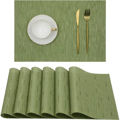 Produktbild von OKWISH Platzset Tischset Abwaschbar 6er Set PVC Abgrifffeste Hitzebeständig Rutschfest Platzdeckchen für Küche,Zuhause, Restaurant, Speisetisch Grün