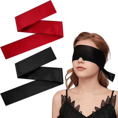 Produktbild von 2 Stück Satin Augenbinde, 150x7 cm Weiche Schlafmaske mit V-Ausschnitt Verstellbare Augenabdeckung Reise-Augenmaske Satin Augenmaske für Frauen, Männer, Erwachsene, Paare (Schwarz, Weinrot)