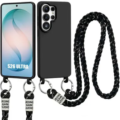 Image de Coque pour Samsung Galasy S26 Ultra, Protection Silicone Slim Antichoc avec Bandoulière Noire