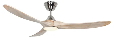 Image de Ventilateur de plafond à basse consommation avec éclairage LED et télécommande Eco Genuino-L 152 cm Chrome brossé & Bois Naturel