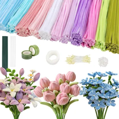 Immagine prodotto di Kit per la pulizia dei flauti a forma di fiori, 800 pezzi, 11 colori pastello, per creare decorazioni fai-da-te con accessori inclusi