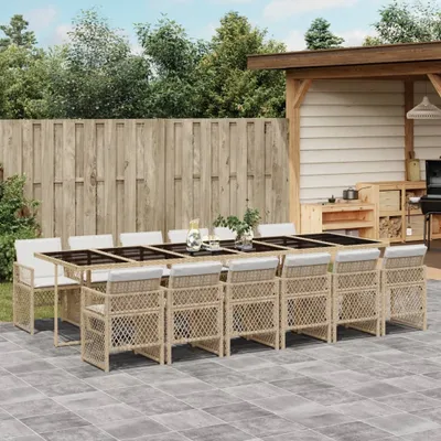 Immagine prodotto di Maison Exclusive - Set da Pranzo da Giardino 13 pz con Cuscini Beige in Polyrattan
