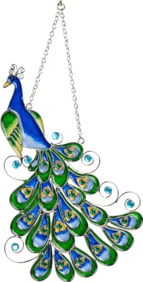 Produktbild von Hängedeko Pfau grün Tiffany Art L. 23cm aus Acryl Formano F25