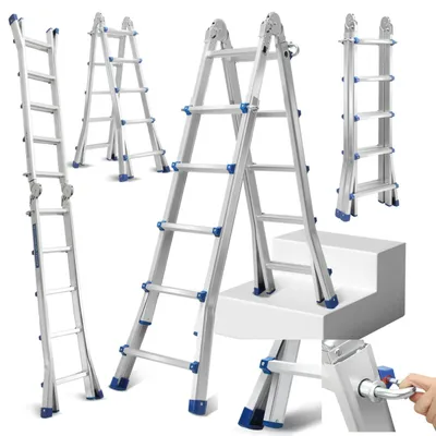 Obrázek produktu pro Teleskopická žebřík 5,1 m, hliníková - výsuvná, skládací - nosnost 150 kg