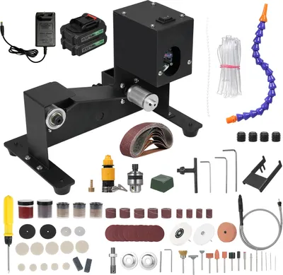 Produktbild von 250 W Nass- und Trockenbandschleifer, Mini-Bandschleifer, elektrischer Tischschleifer, Schleifmaschine, konstante Geschwindigkeit, kleiner Schleifer, Schaerfer, Poliermaschine mit Wasserrohr und 10 Schleifbaendern fuer Heimwerker, Holzbearbeitung, Harz, Schmuckherstellung, Messerschaerfer