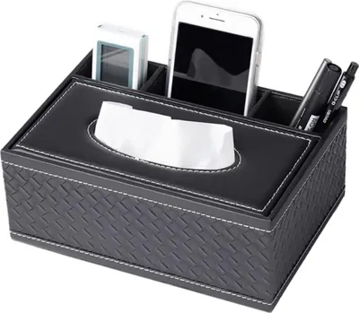 Produktbild von Taschentuchbox Schwarze Tissue-Box Rechteckiger Taschentuch-Organizer Aufbewahrungsbox Kunstleder Taschentuchspender für Home Office Badezimmer Wohnzimmer
