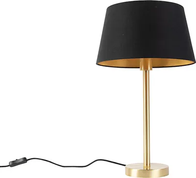 Produktbild von QAZQA - Klassisch I Antik Klassische Tischlampe Messing mit schwarzem Schirm 32 cm - Simplo I Wohnzimmer I Schlafzimmer - Textil Rund - LED geeignet E27