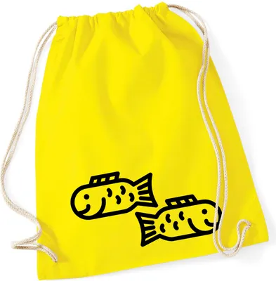 Produktbild von Huuraa Turnbeutel Fische Sternzeichen Symbol 12 Liter Yellow Baumwolle Rucksack Geschenkidee