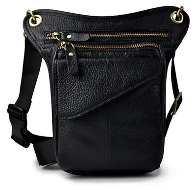 Image de Sacoche en cuir noir pour hommes et femmes, dimensions : 14 x 3,5 x 22 cm