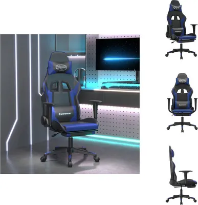 Produktbild von vidaXL Gaming-Stuhl mit Fußstütze Schwarz und Blau Kunstleder -  Gaming-Sessel