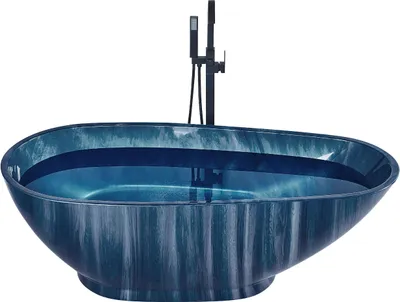 Produktbild von BELIANI Badewanne Marineblau 170 x 80 cm Marmor Optik Freistehend aus Sanitäracryl Walnussform Badezimmerzubehör Elegantes Modernes Design