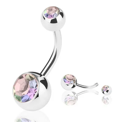 Produktbild von Taffstyle Bauchnabelpiercing Bauchnabelpiercing Banane Stecker Doppel Kristall, Rainbow / 1,6mm x 10mm / 6mm x 4mm