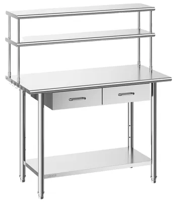Immagine prodotto di Tavolo da lavoro VEVOR per la ristorazione 1220 x 610 x 1400 mm, tavolo in acciaio inossidabile con ripiano inferiore, 2 cassetti e doppio ripiano superiore, tavolo da preparazione professionale, banco da lavoro per ristoranti, garage e cucine