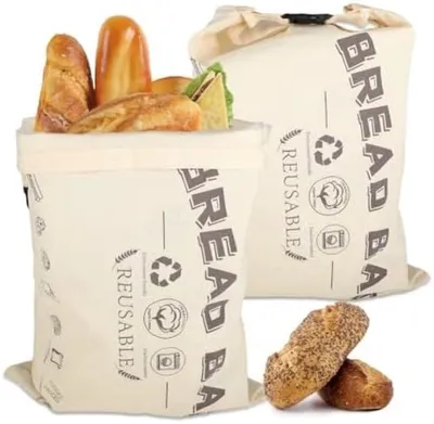 Produktbild von PromoHome® Wiederverwendbare Brotbeutel-Set – Atmungsaktive Baumwolle & lebensmittelecht – 2 Stück