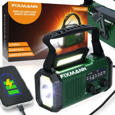 Zdjęcie produktu dla Przenośne Radio Solarne Na Korbkę Awaryjne Lampka Alarm Sos 10000Mah Zielone